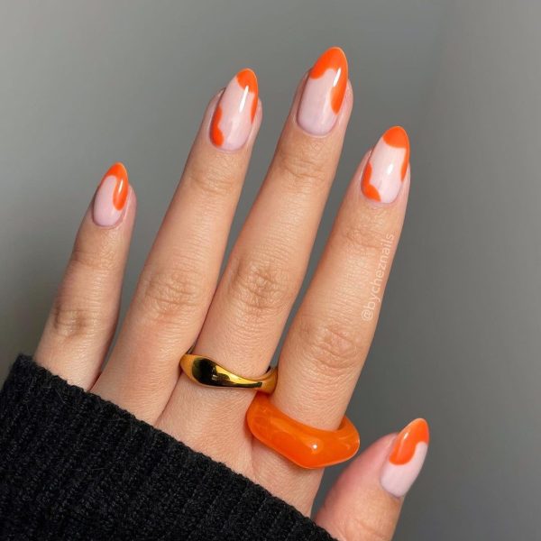 Funky Orange Swirl Nails