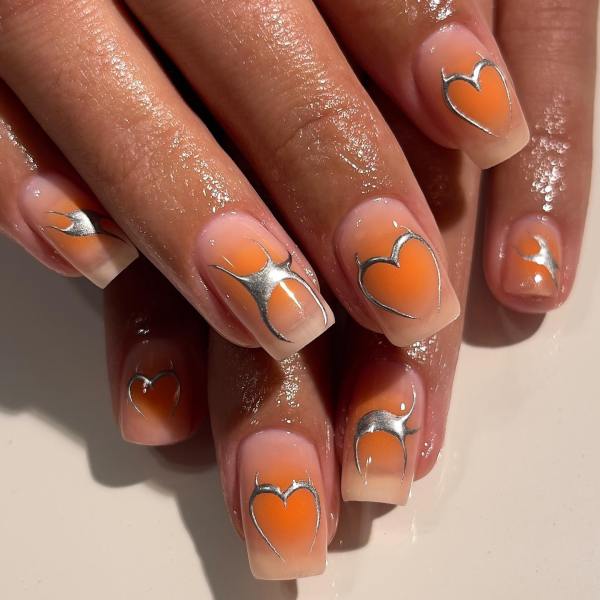 Orange Aura Nails with Chrome Nails Art