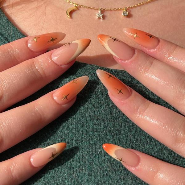 Orange Aura Nails with Some French Tips