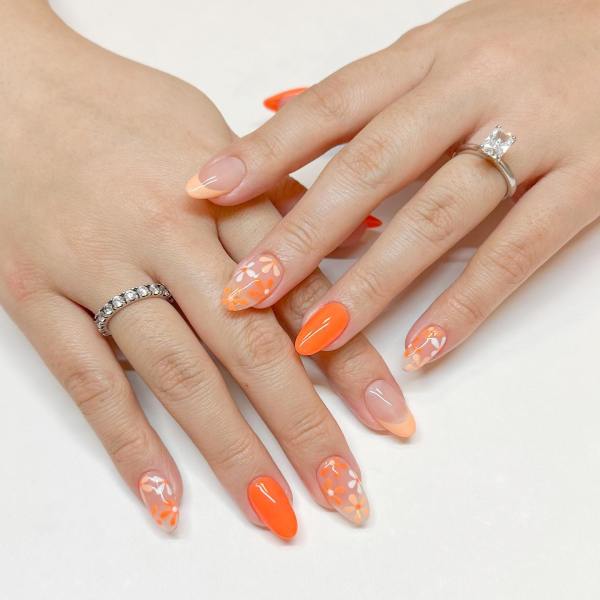 Orange Flower Nail Art Manicure