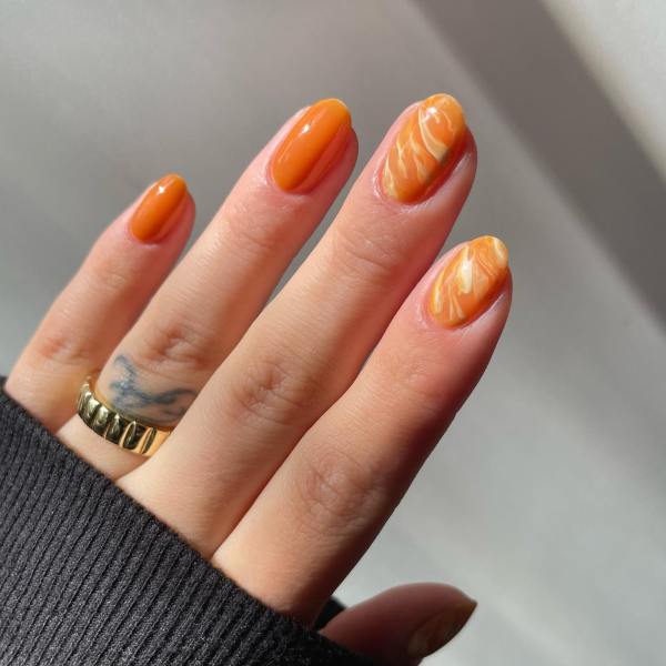 Orange Manicure with Marble