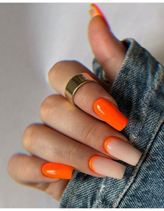 Orange Manicure with Reverse French