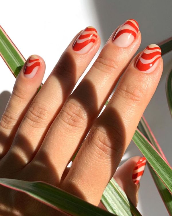 Orange Wavey Nail Art