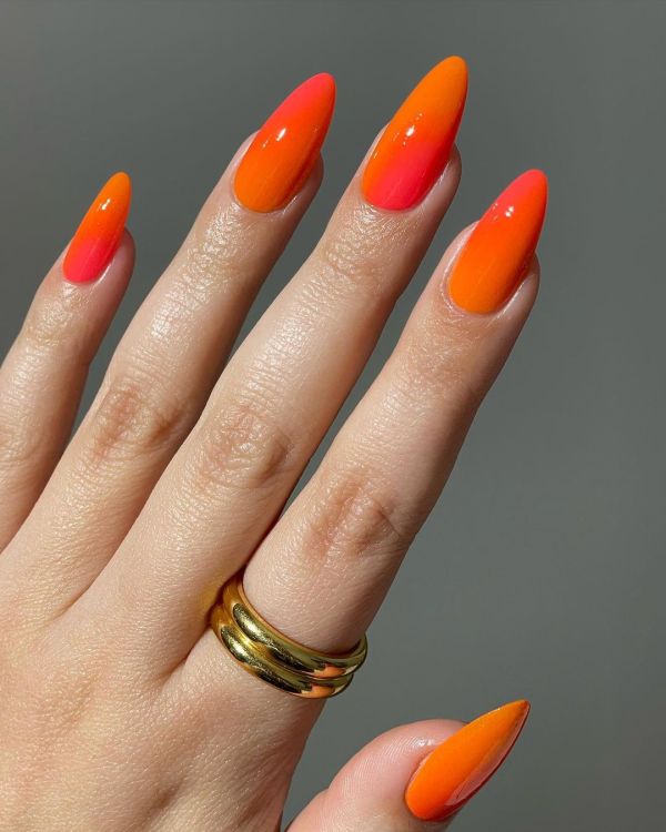 Orange and Pink Ombre Nails