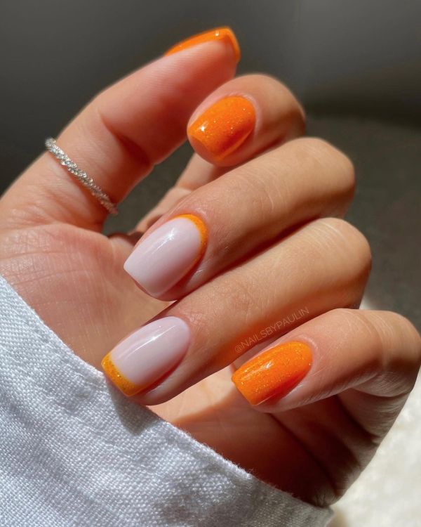 Orange and White Nails