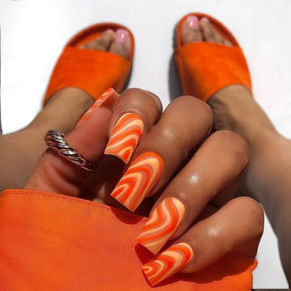 Wavy Orange Nails