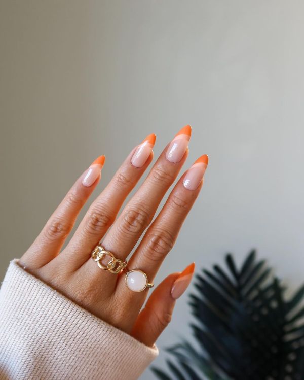 Side French Nails with Two Orange Shades