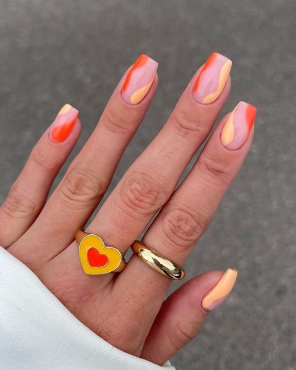 Two Tone of Orange Swirl Nails