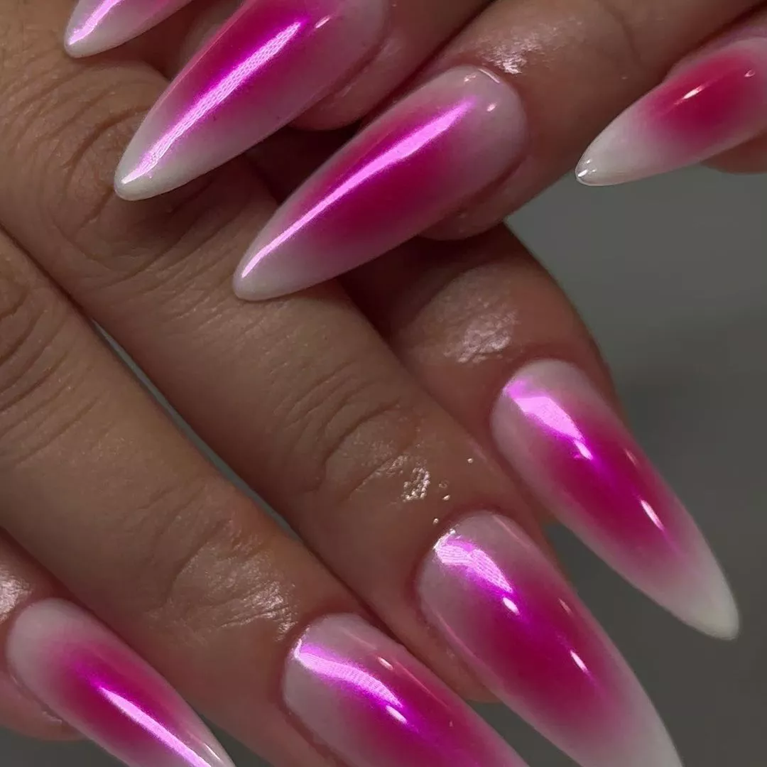 Chrome Pink Aura Nails