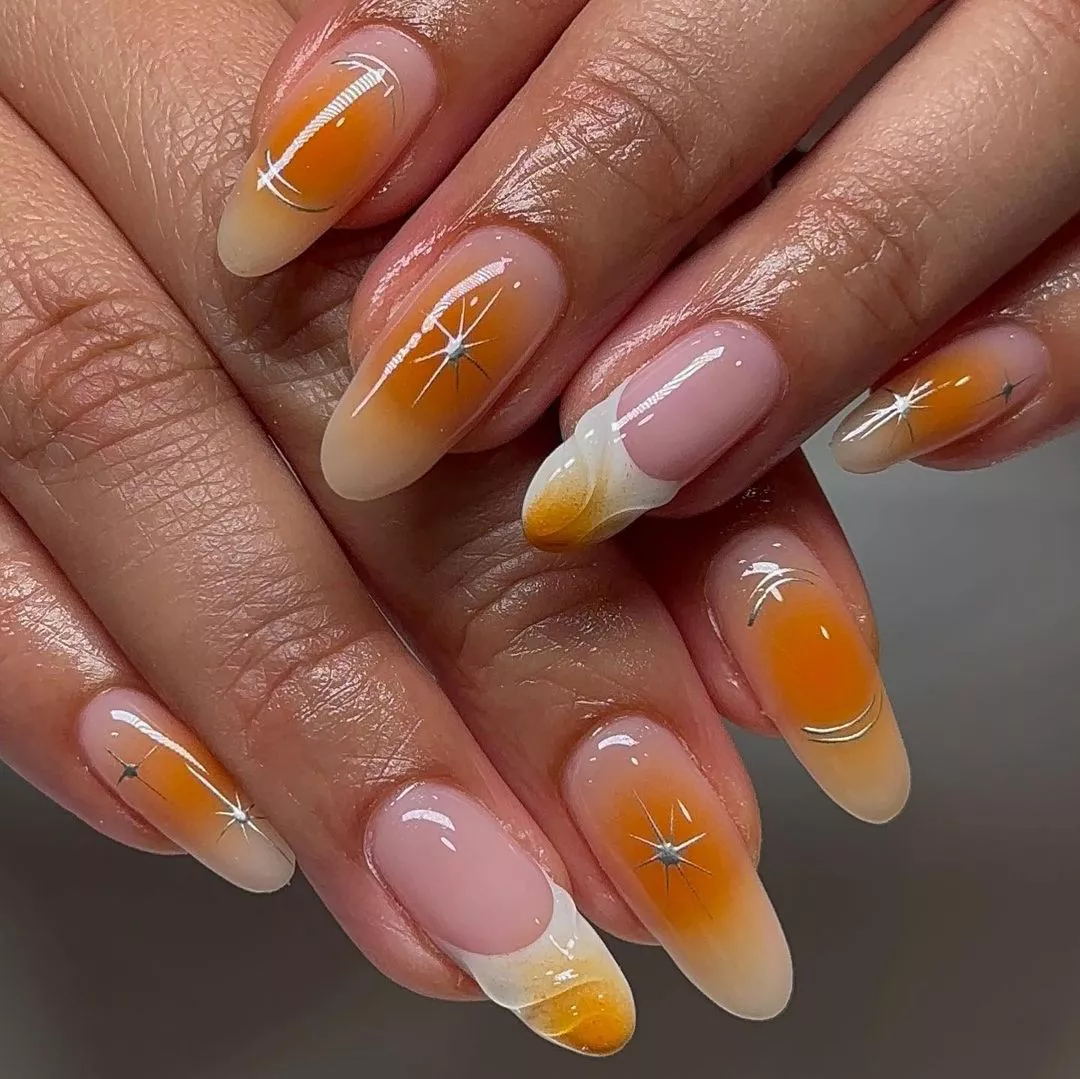 Pop of Orange Aura Nails