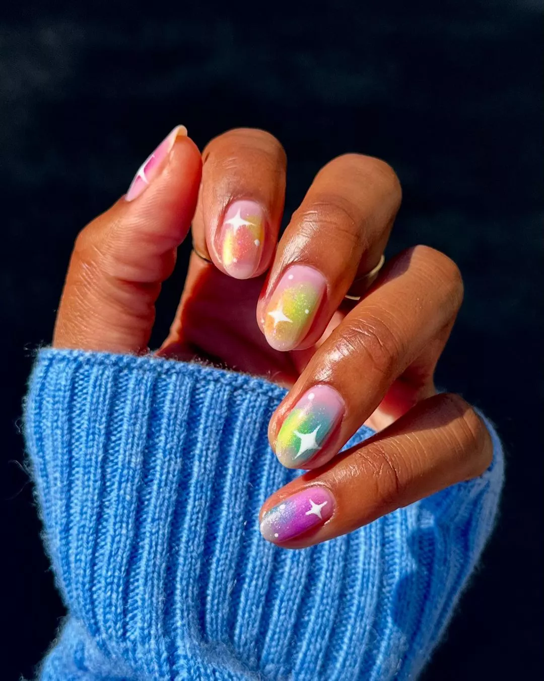 Rainbow Glow Aura Nails