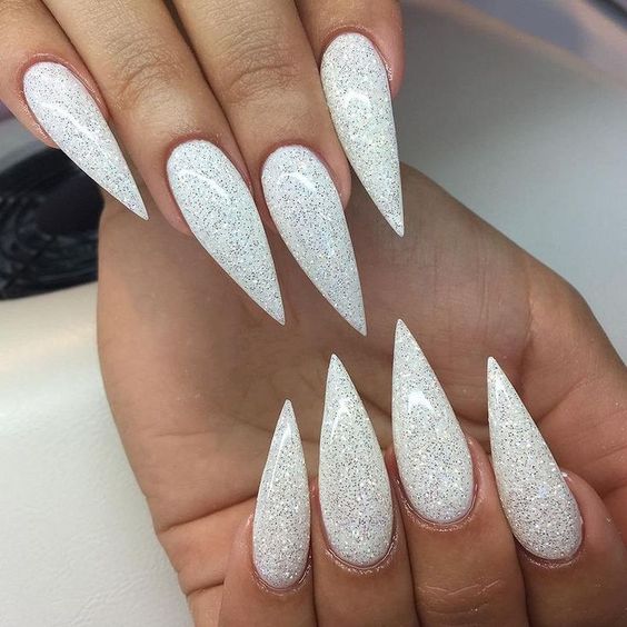 Glitter White Nails