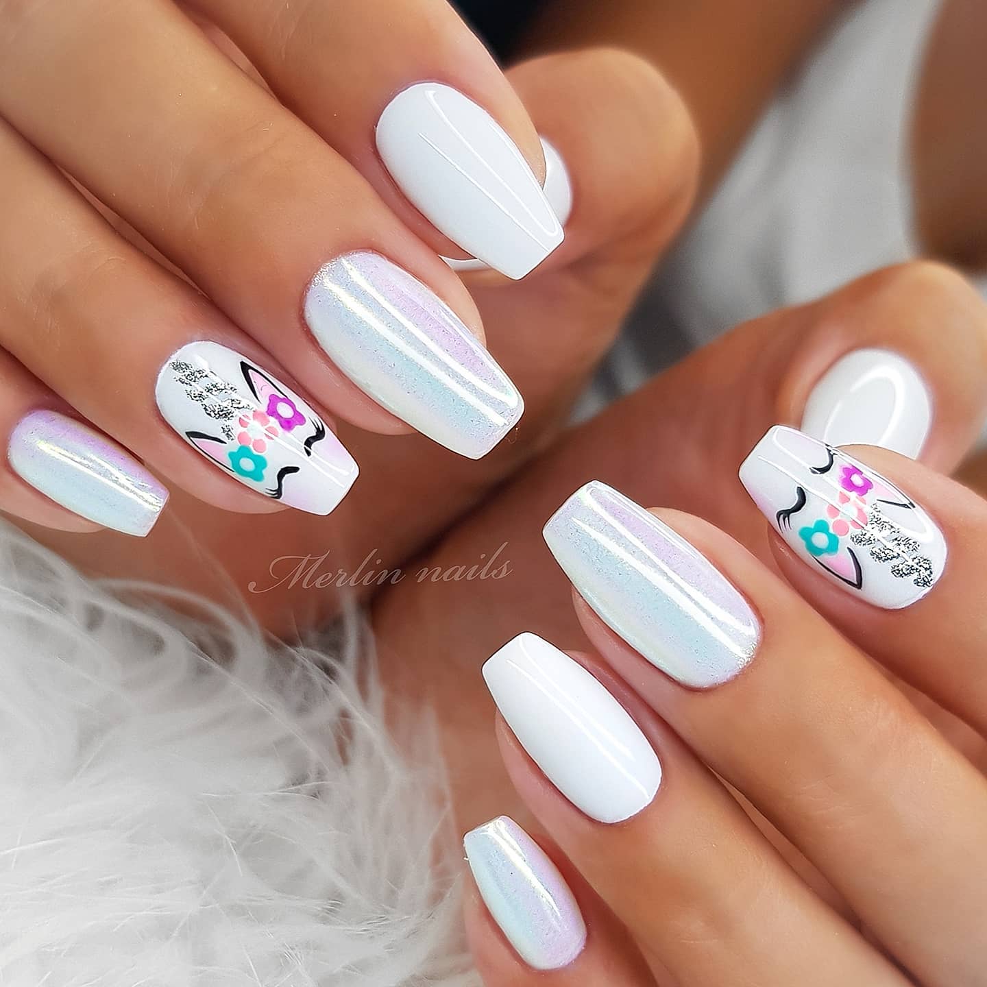 White Unicorn Nails