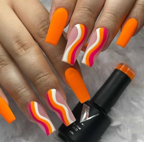 Orange Nail - Neon acrylic nails