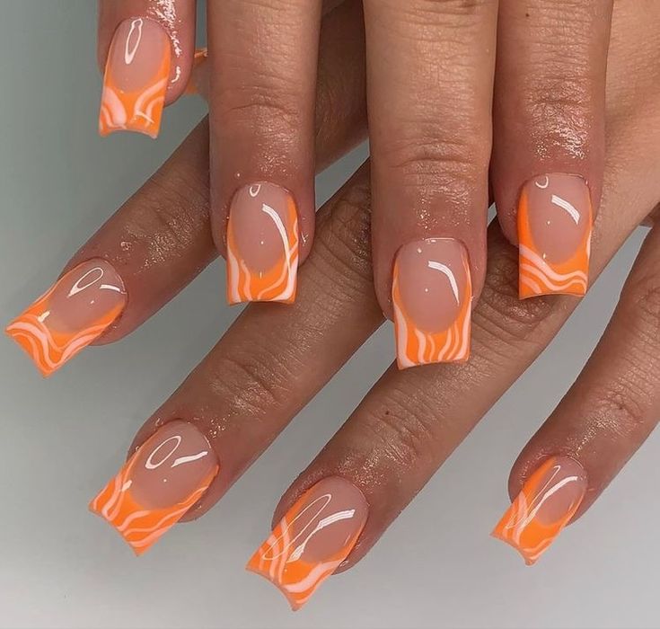 Orange Nails -  Short square acrylic