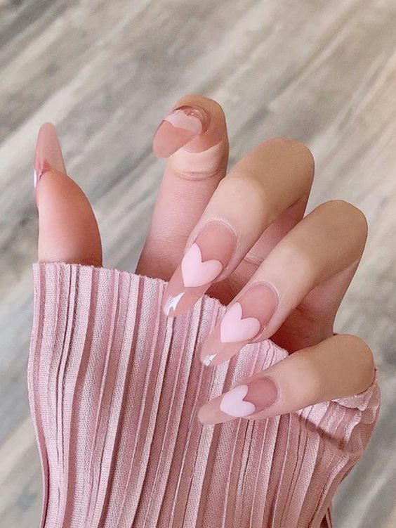 Pink Nails -   Heart Pattern Fake Nail