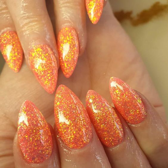 Orange Nails -  Stunning Orange Glitter Nails