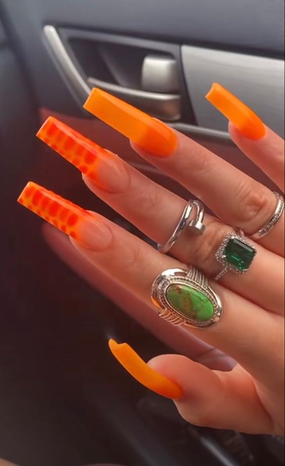 Orange Nails - Summer Snake Nails