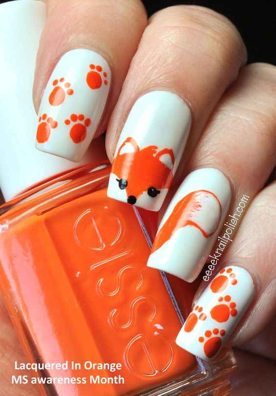 Orange Nails -  Animalistic fox Nails