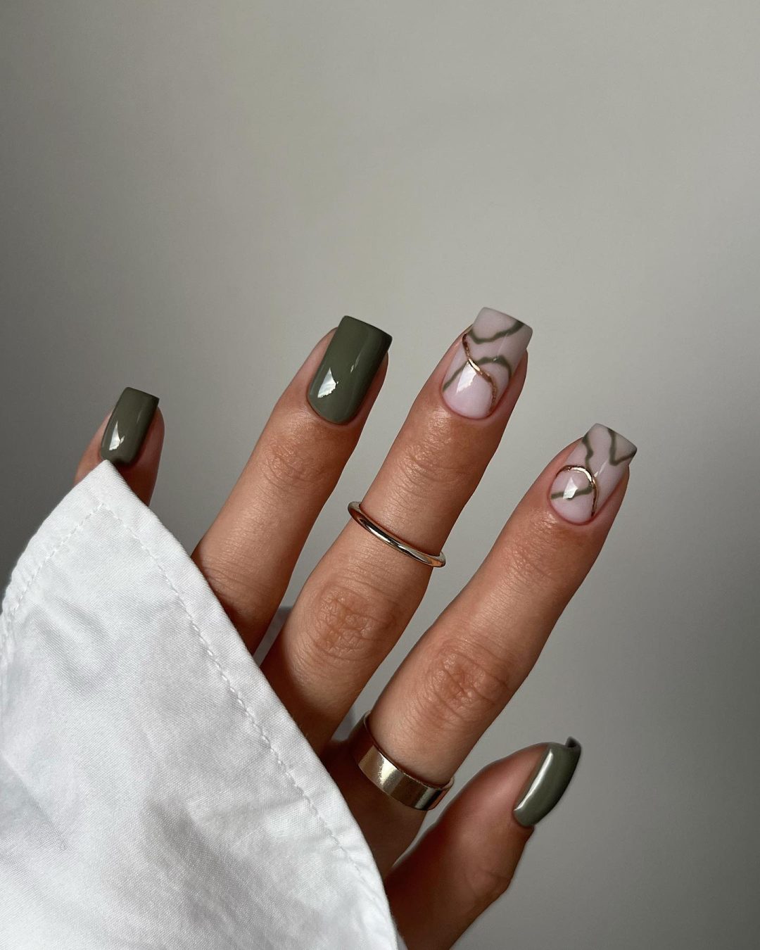 Olive green square nails.