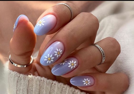 violet ombre style flower nails