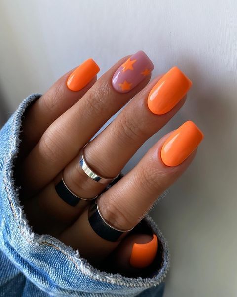 Orange Nails - Stunning Orange Star Nails