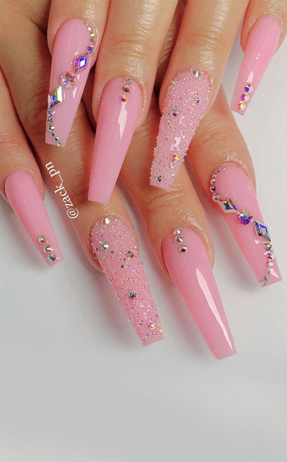 Pink Nails -  Glossy Baby Pink Acrylic Coffin