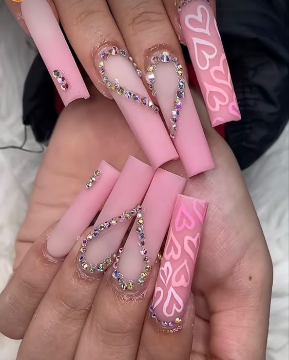 Pink Nails  - Hearts