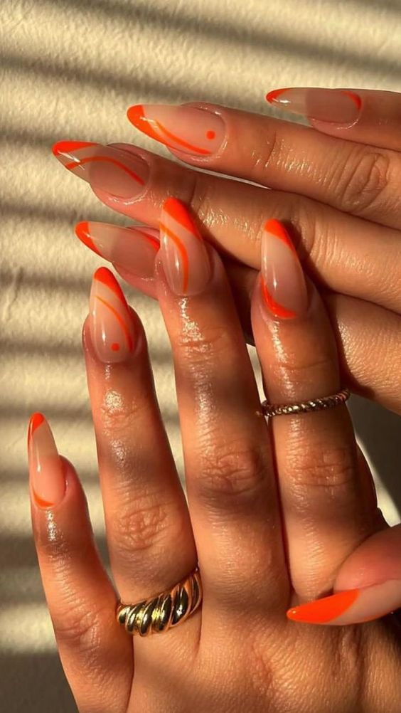 Orange Nail -  Orange acrylic spring