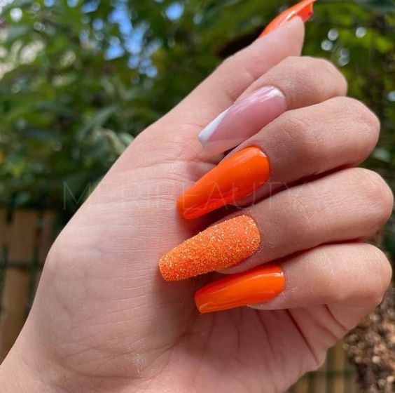 Orange Nail - Glittery orange nails