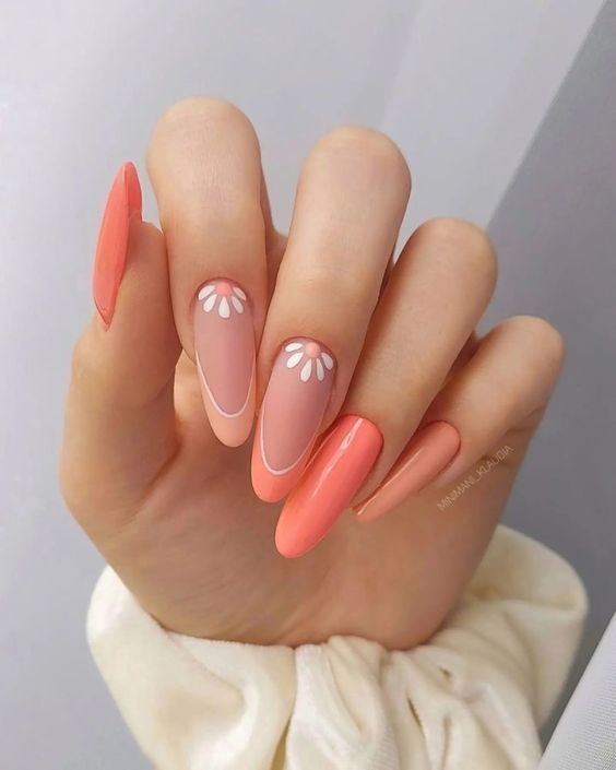 simple orange flower nails