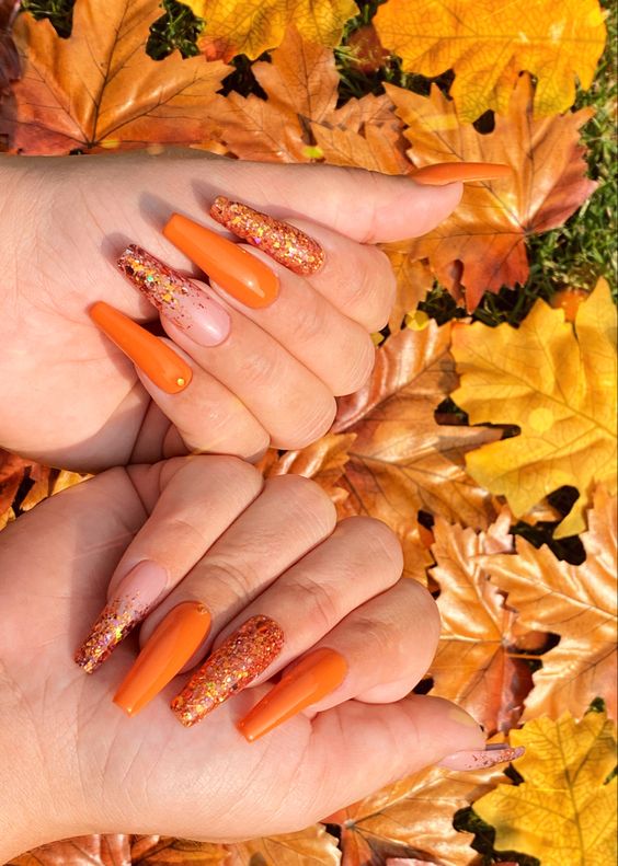 Orange Nails - Autumn nails, pumpkin spice