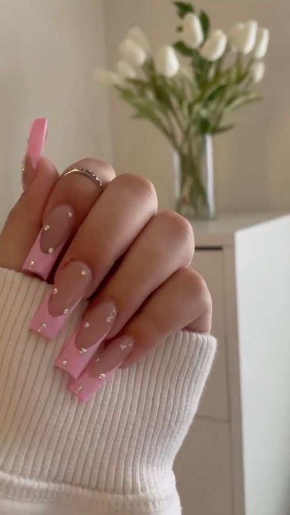 Pink Nails -  Acrylic nails coffin short, Pink acrylic nails