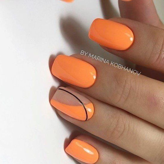 Orange Nails - Short Acrylic Nails