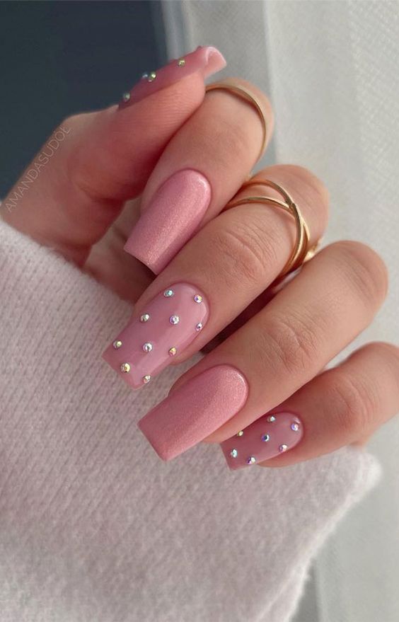 Pink Nails -  Mix n Match Nail Art with Rhinestones