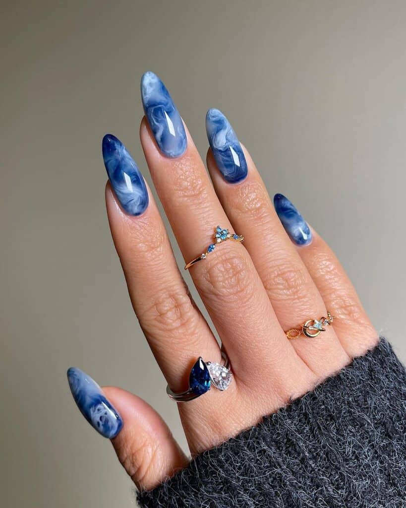 Blue Marbled Nails