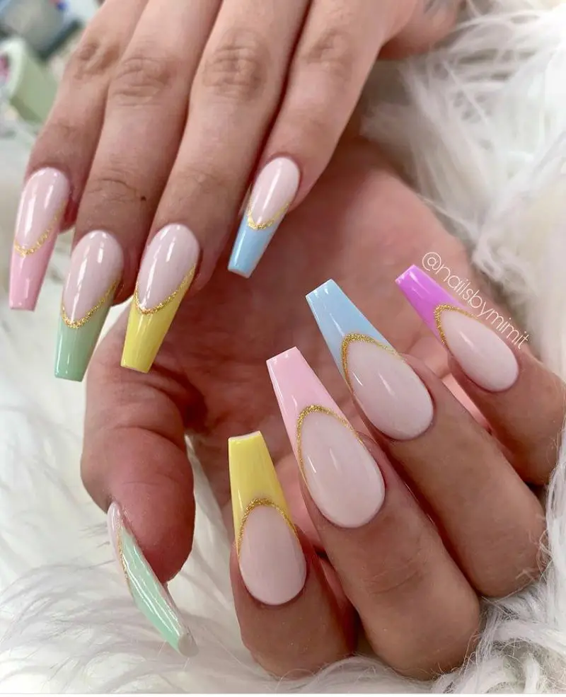 Colorful French Tip Design Long