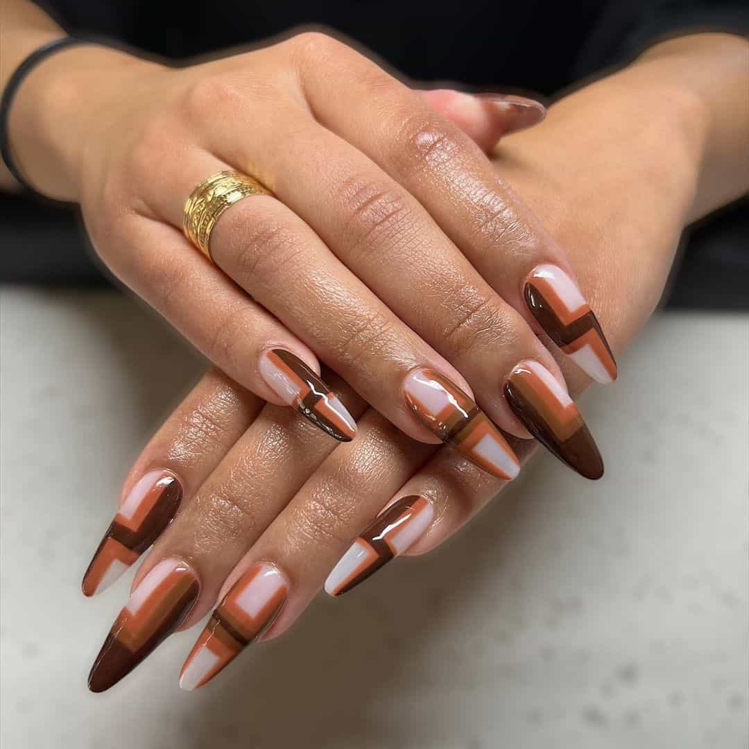 Long Fall Nails Brown Color Combo