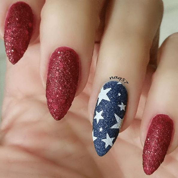 Matte Glitter Dust 4th of July Star Nails