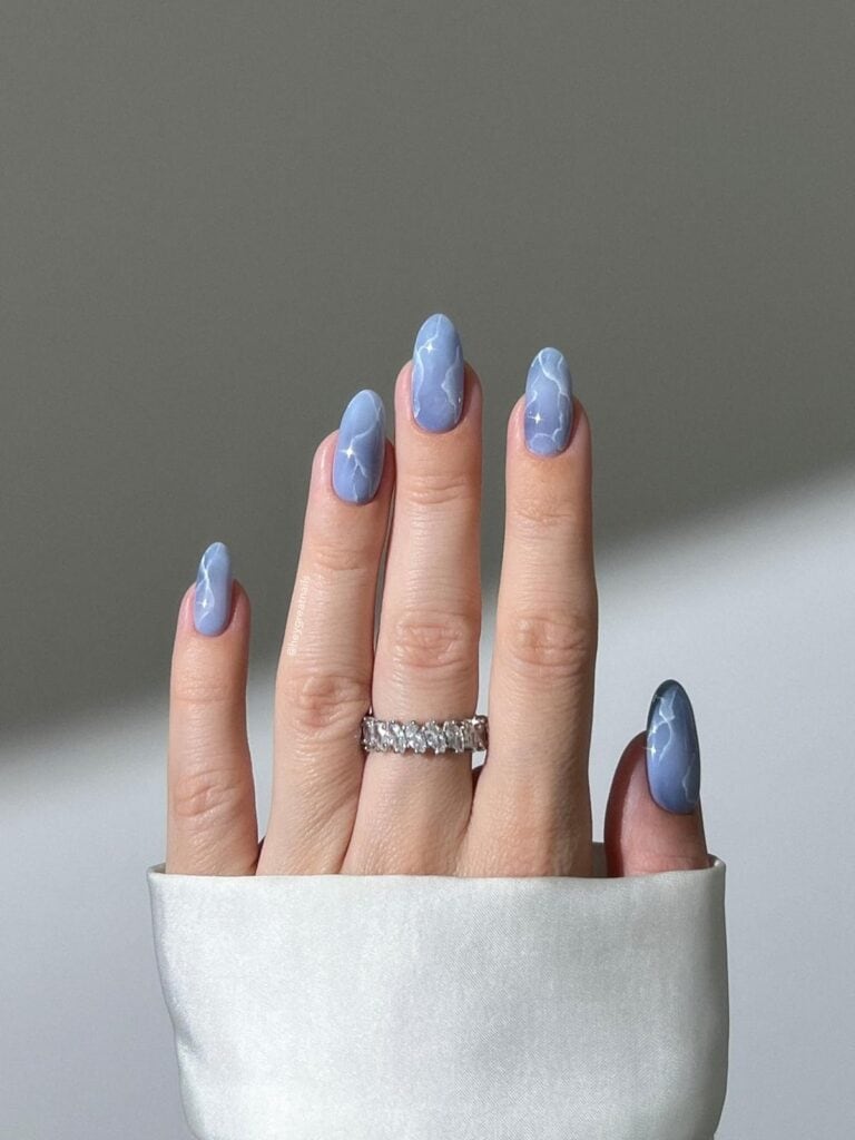 Pastel Blue Marble Nails