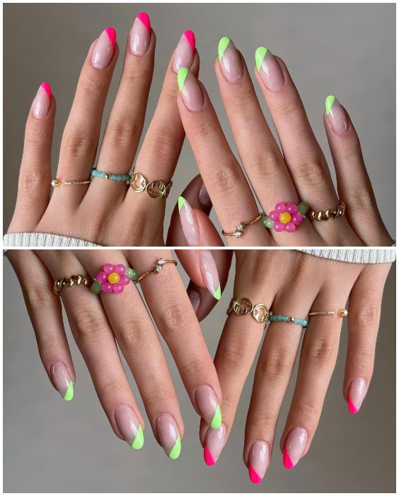 Green an Red Tip Short Summer Nails Ideas