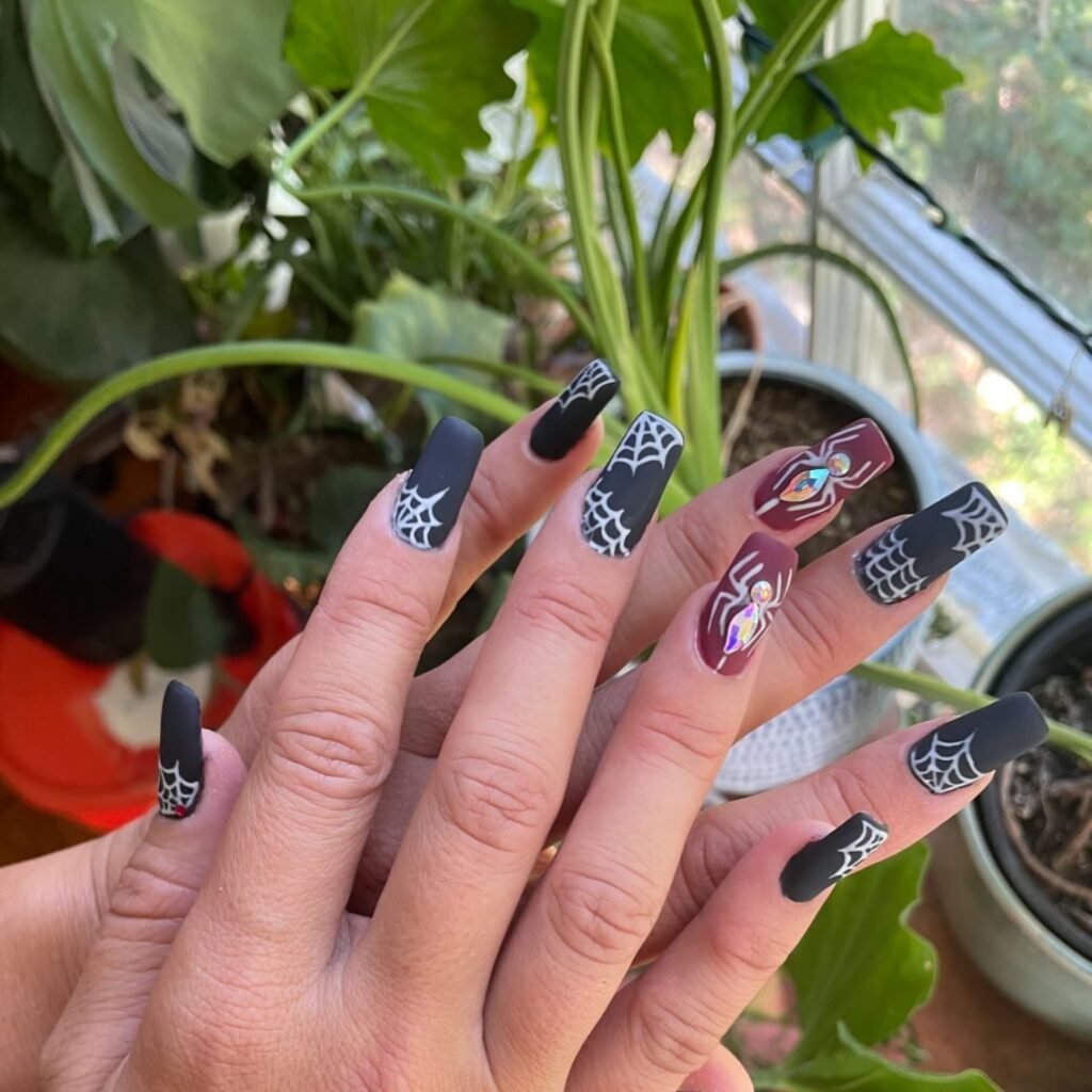 Spider Long Rhinestone Nails