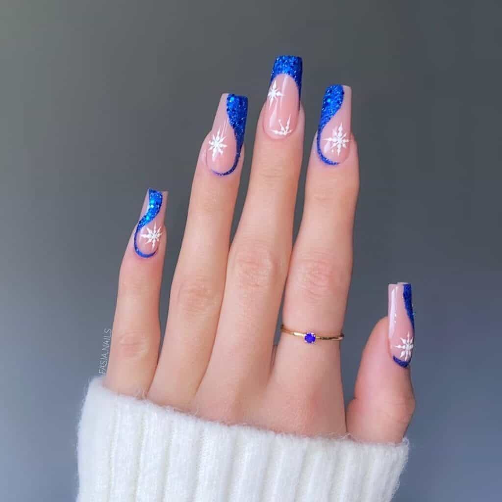 Winter Glittery Blue Nails