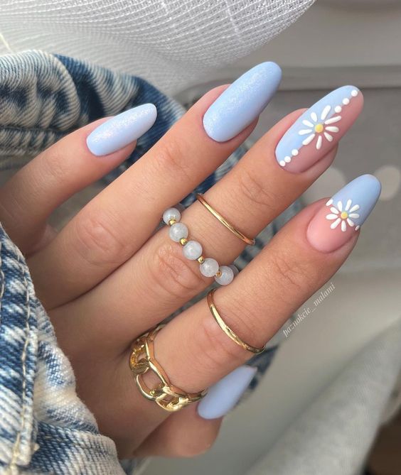 light blue flower nails