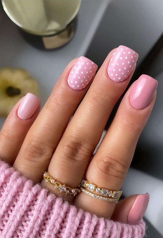 Pink Nails -   Spring Polka Dot Pink Nails