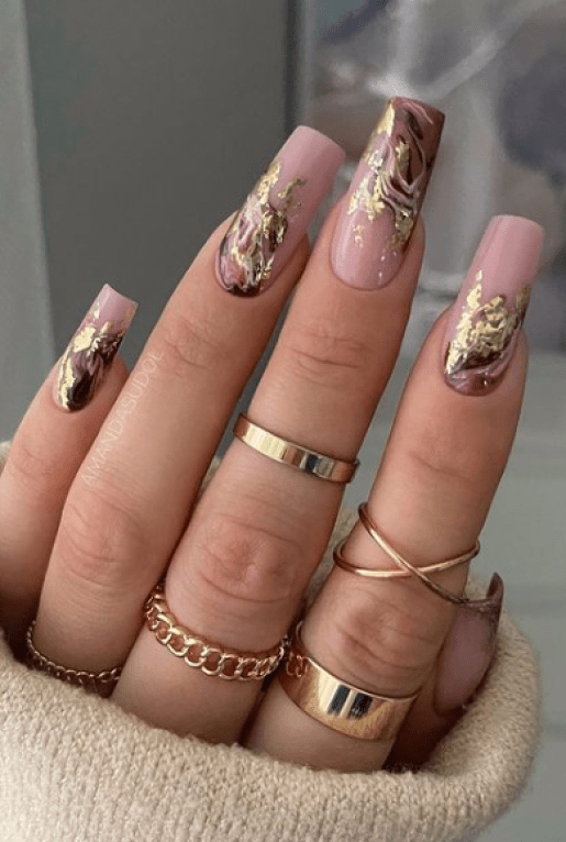 brown and pink marble fall nails. fall square acrylic nbrown and pink marble fall nails. fall square acrylic nail ideas for autumn.ail ideas for autumn.