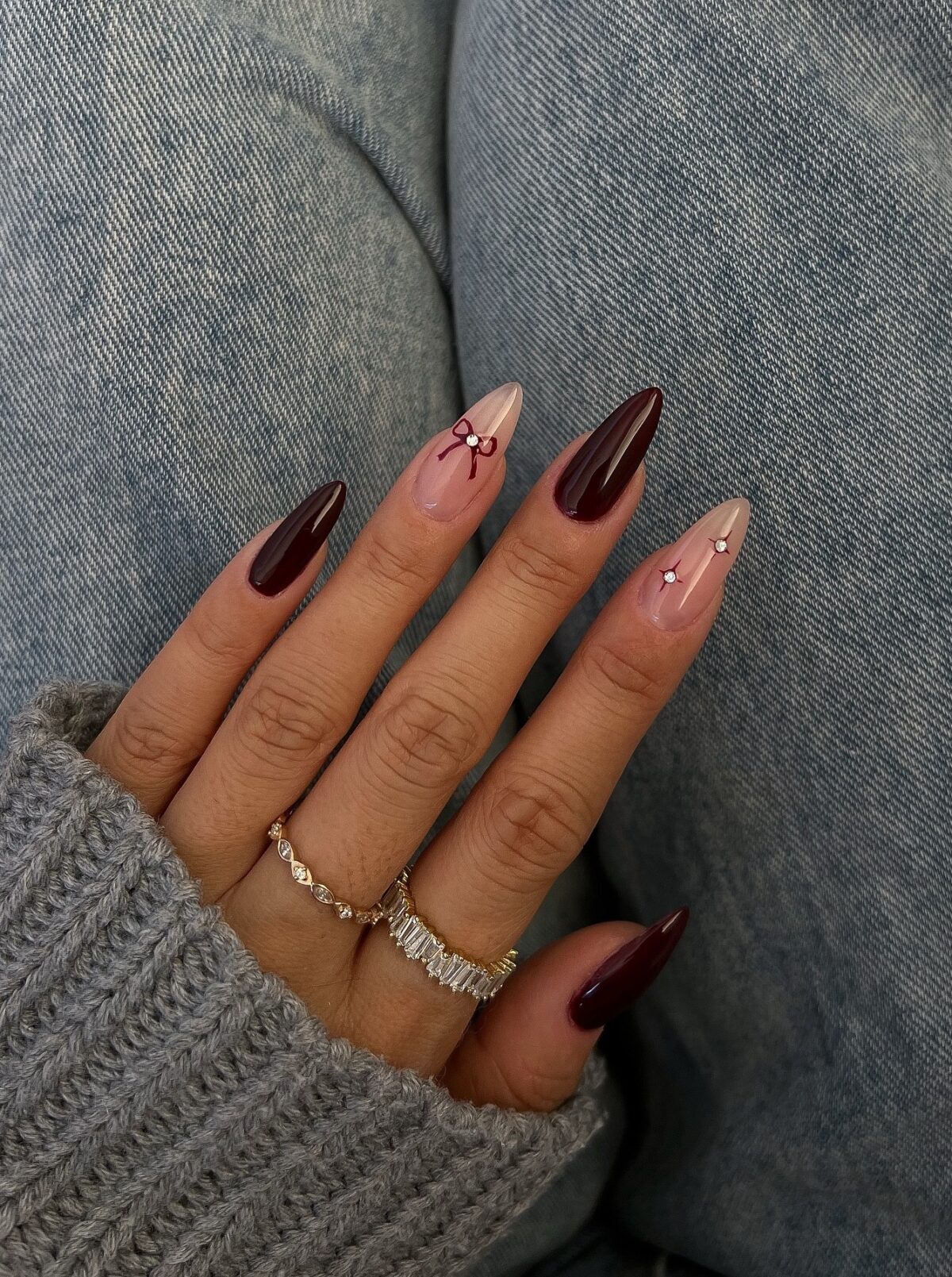 Dark burgundy nails for Christmas.