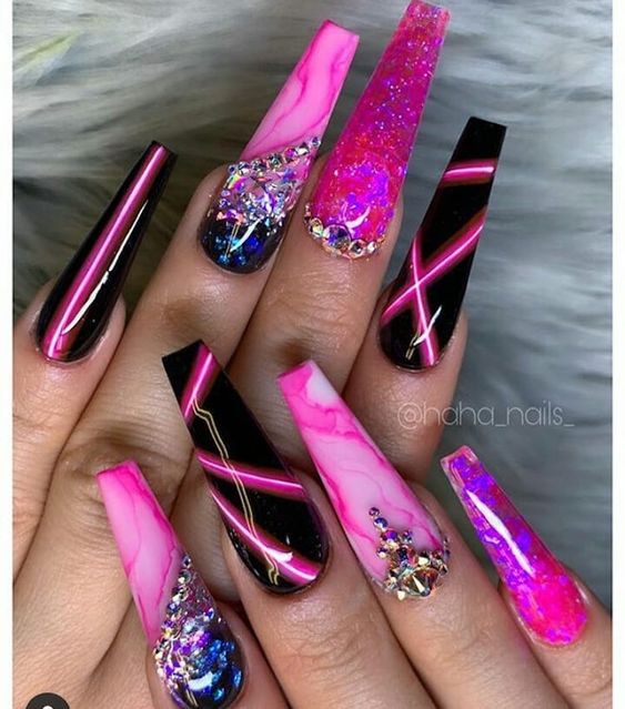 Pink Nails  - Pink And Black Nail