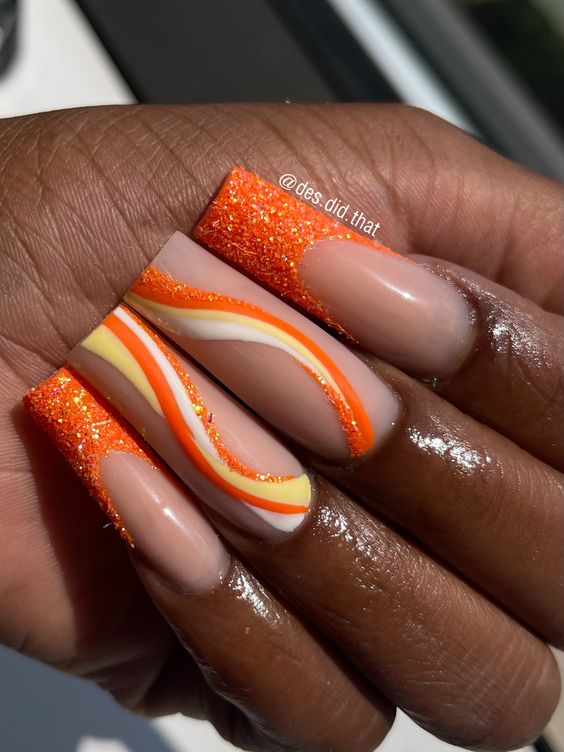 Orange Nails - Orange swirl