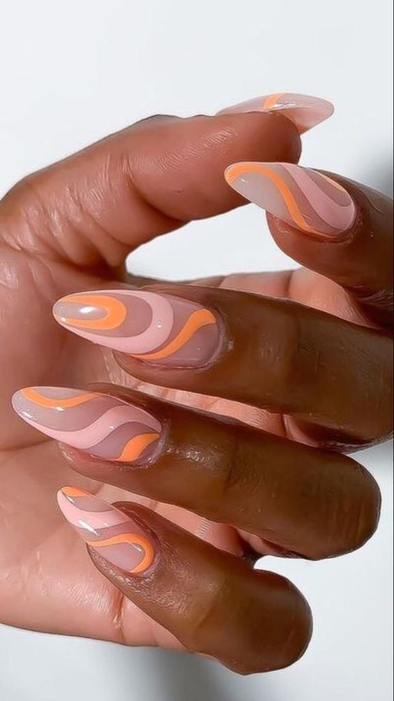 Orange Nails - Almond Nails